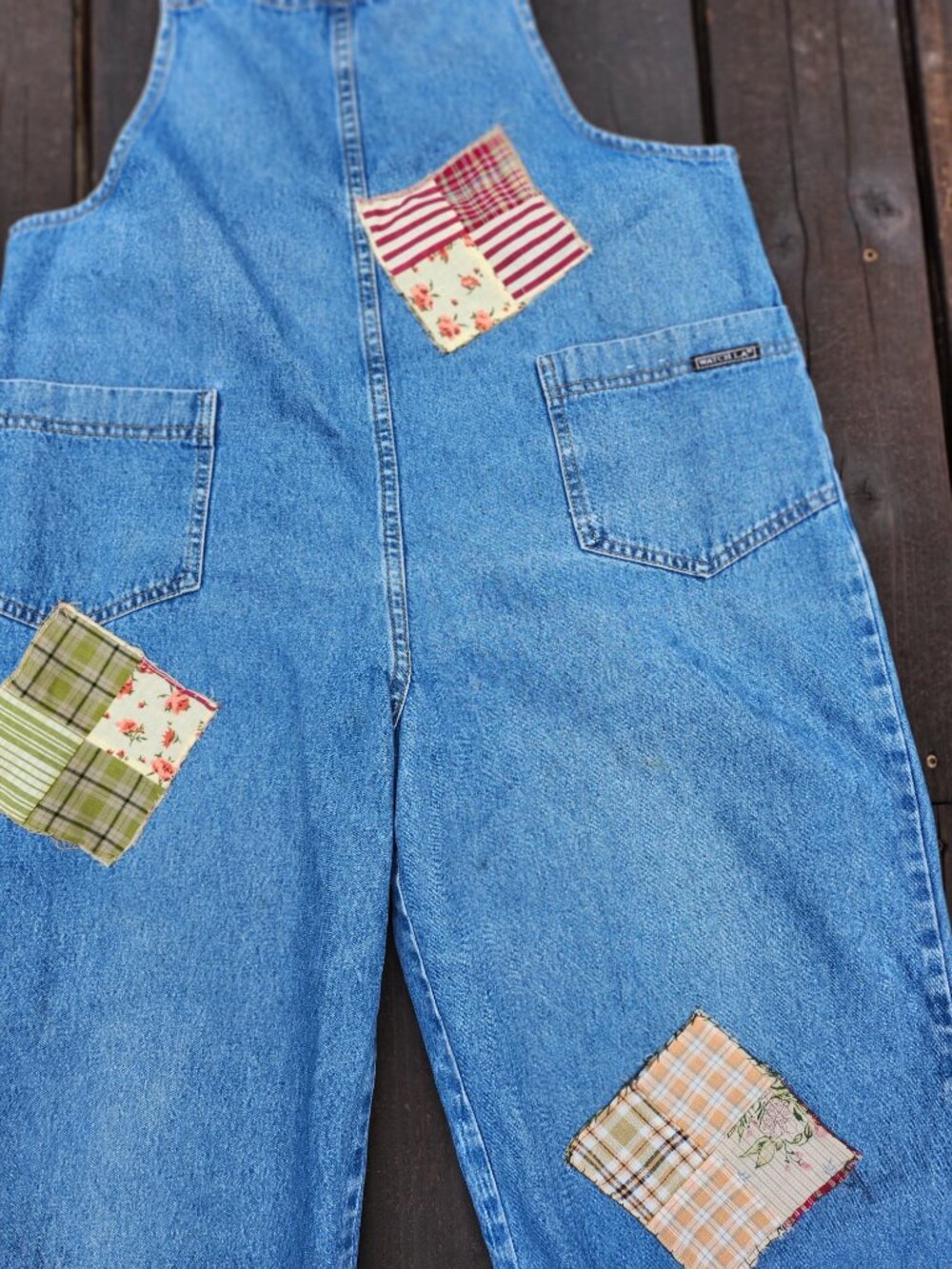 Vintage Watch L.A. 90s Patchwork Denim Streetwear Overalls XL Cottagecore Y2K - Picture 10 of 14